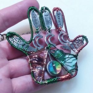 Aventurine hand of Fatima wire wrapped pendant